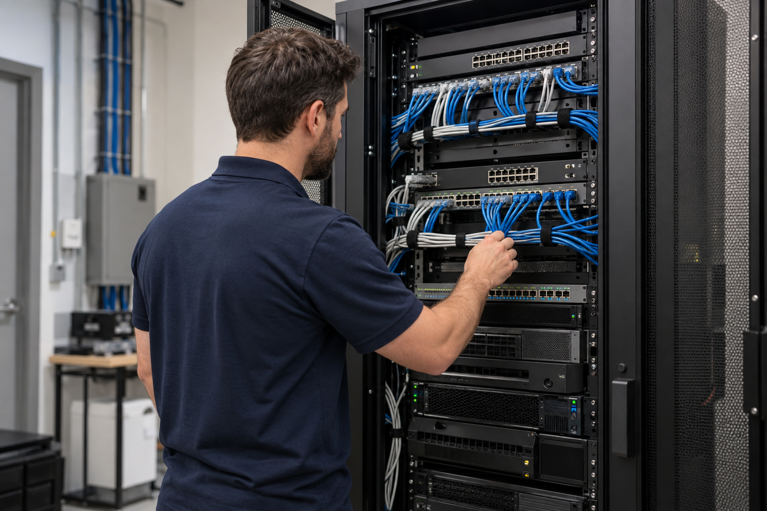 IT professional working in a server room