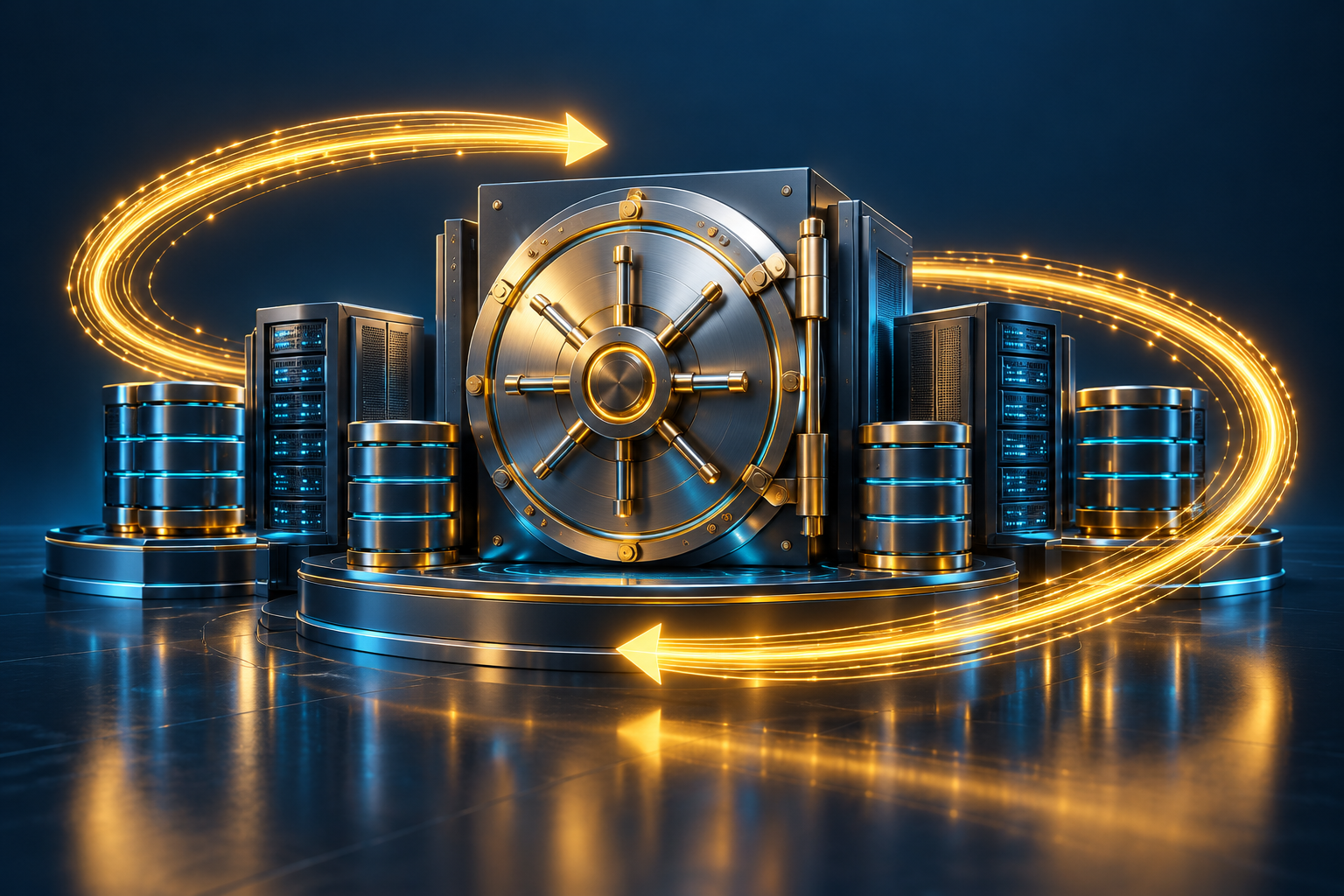 AI-generated illustration of secure backup storage and business data recovery pathways