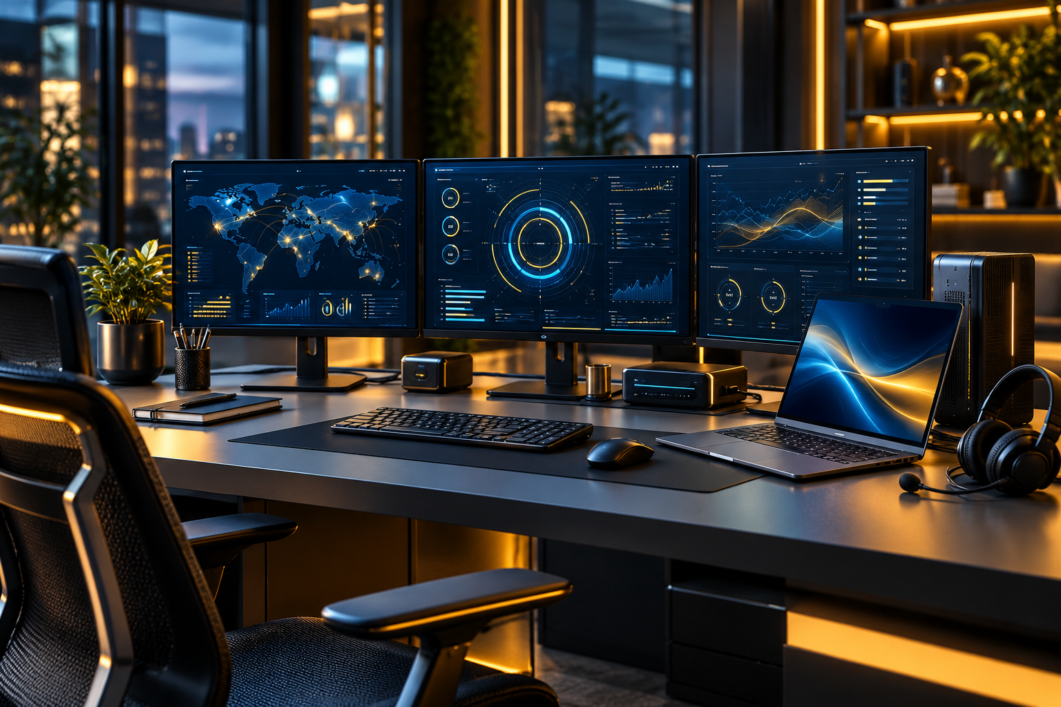 AI-generated illustration of an IT help desk workstation with diagnostic monitors and connected devices
